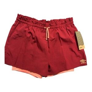 Umbro Girls 2-in-1 Running Shorts | Rhubarb / Mineral Pink | Youth XL | NWT